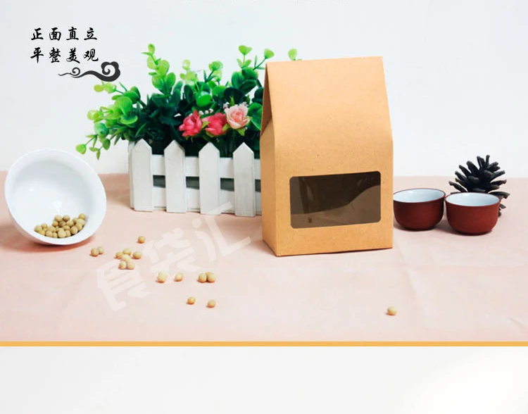 

10*21.5*6cm Brown Kraft Packaging Box Pouch W/ Clear Window For Cake Cookie Food Storage Standing Up Paper Packing Bag 20Pcs/Lot