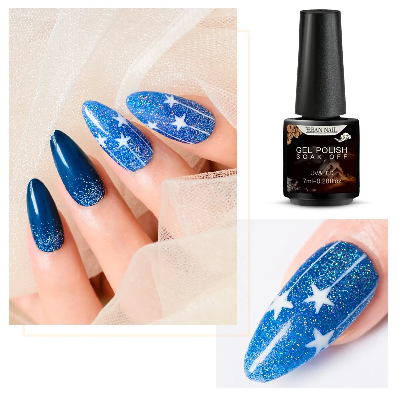 RBAN NAIL 7ml UV Gel Nail Polish Holograph Glitter Sequin Soak Off UV Gel Varnish Color Nail Gel Polish DIY Nail Art Gel Lacquer