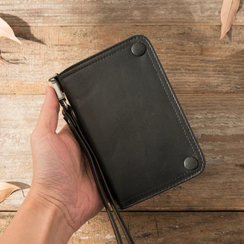 

Handmade Retro Small Wallet Tide Leather Card Holder Wallet Leather Multifunctional Men Purse Men's Short Section Vertical Youth