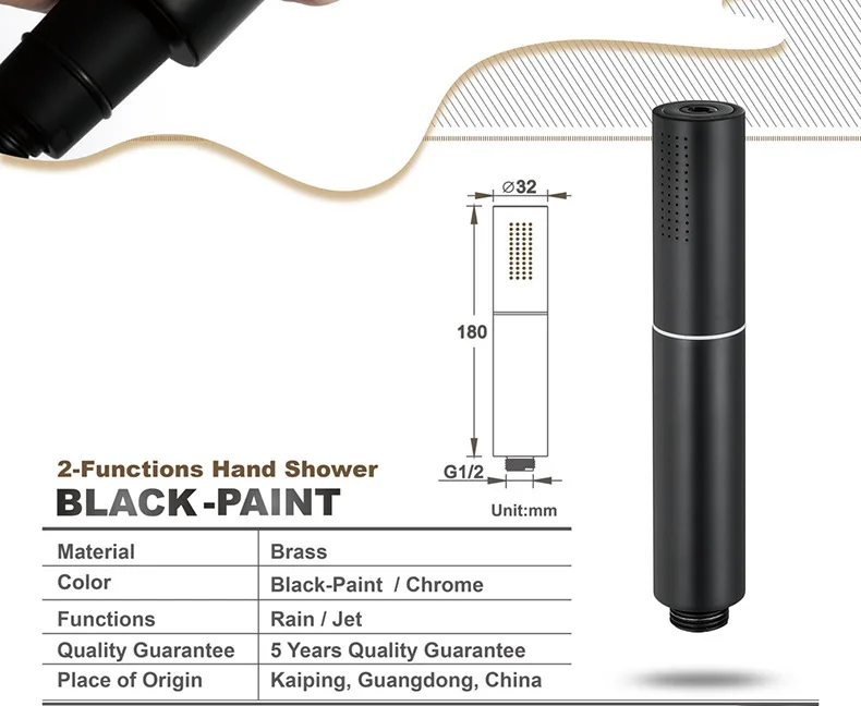 Black/Chrome Brass Hand held Shower Head Two functions Bathroom Handheld Rain / Jet Shower Accessories