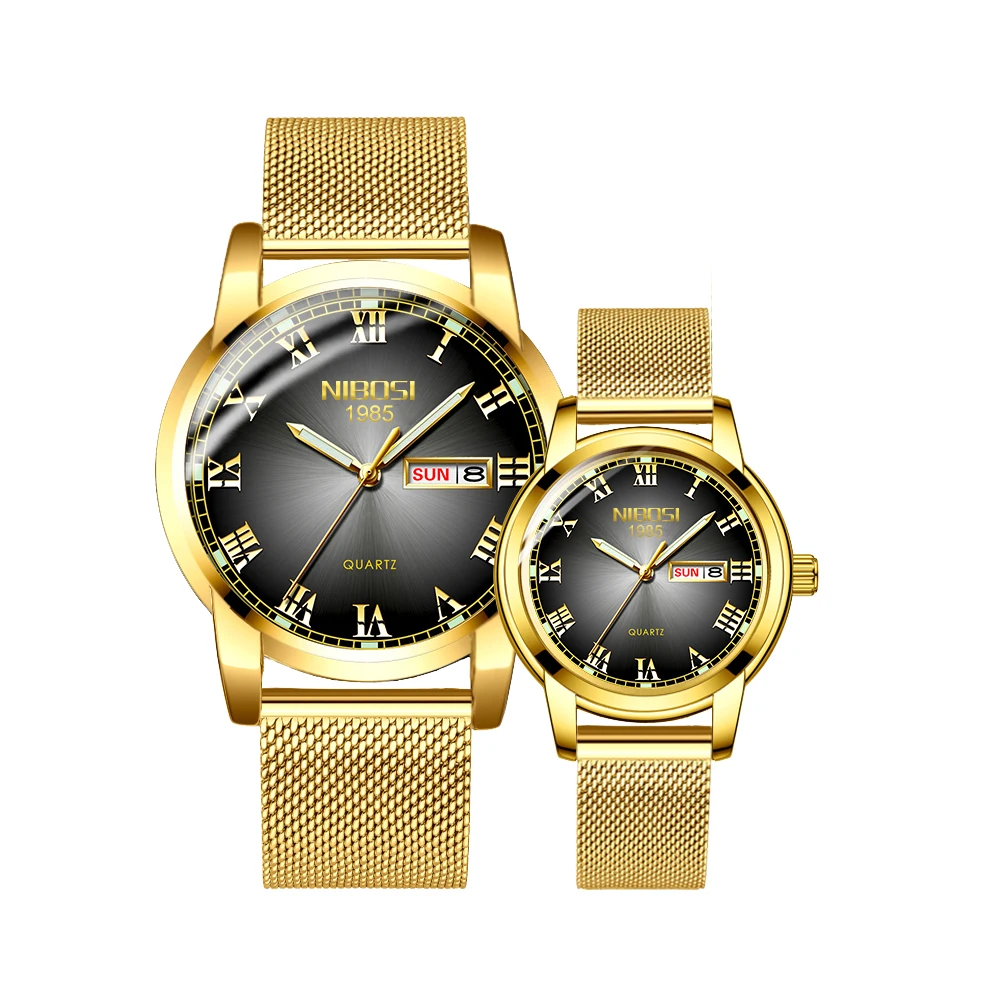 Gold Mens Women Watches NIBOSI Unique Design Luxury Stainless Steel Mesh Strap Men's Fashion Casual Date Watch Relogio Feminino Gold Mens Women Watches NIBOSI Unique Design Luxury Stainless Steel Mesh Strap Men's Fashion Casual Date Watch Relogio Feminino