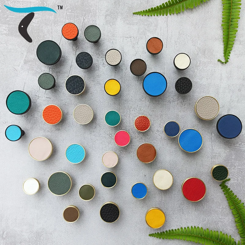 

Light luxury leather brass Furniture Handles Kitchen Cabinet Door Knobs wardrobe Shoebox Drawer Pulls Wall Hanging Hooks LT0187