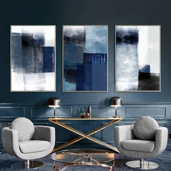 

Abstract Minimalist Blue Graffiti Poster Nordic Canvas Painting Wall Art Pictures for Home living Room Home Cuadros Decoration