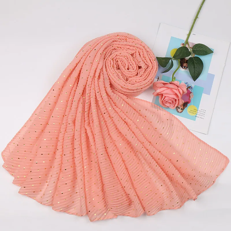 Women Plain Glitter Gold Dot Viscose Shawl Scarf Lady Wrinkle Long Soft Wrap Pashminas Stole Bufandas Muslim Hijab 90*200Cm