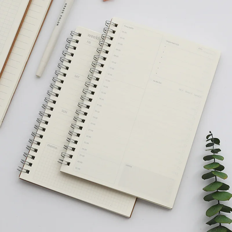 Agenda Retro Coil Notepad Daily Weekly Monthly Planner Organizer PP Cover Time Memo Notebook School Office Stationery