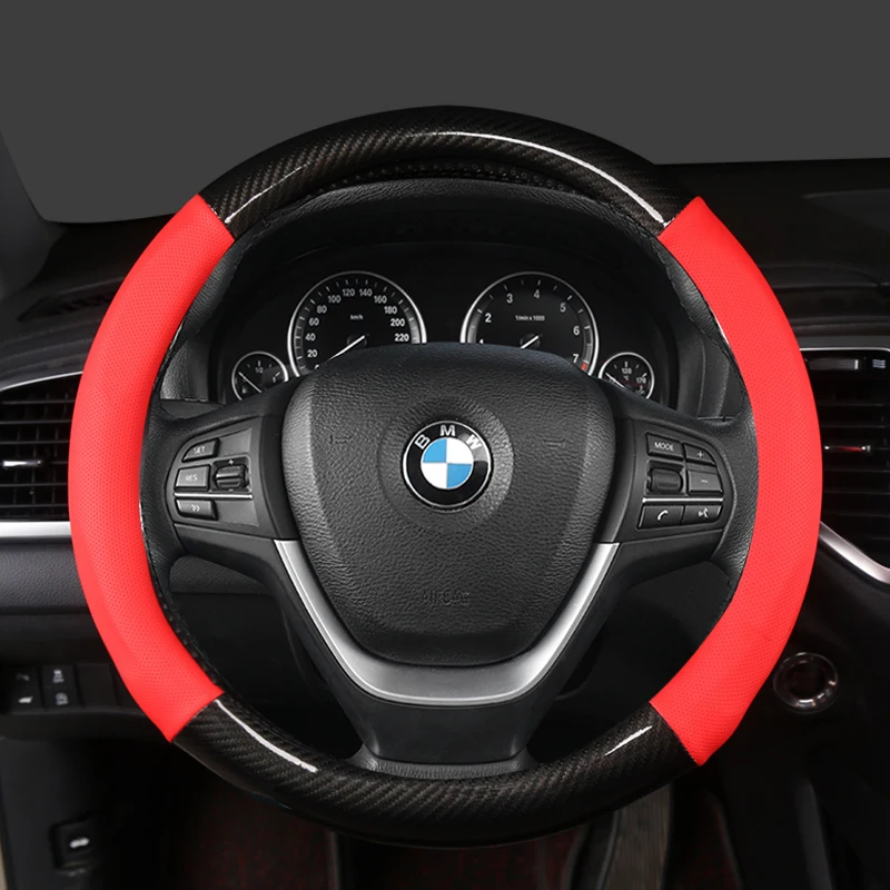 Luxury Leather Car Steering Wheel Cover - 38cm, 15-Inch