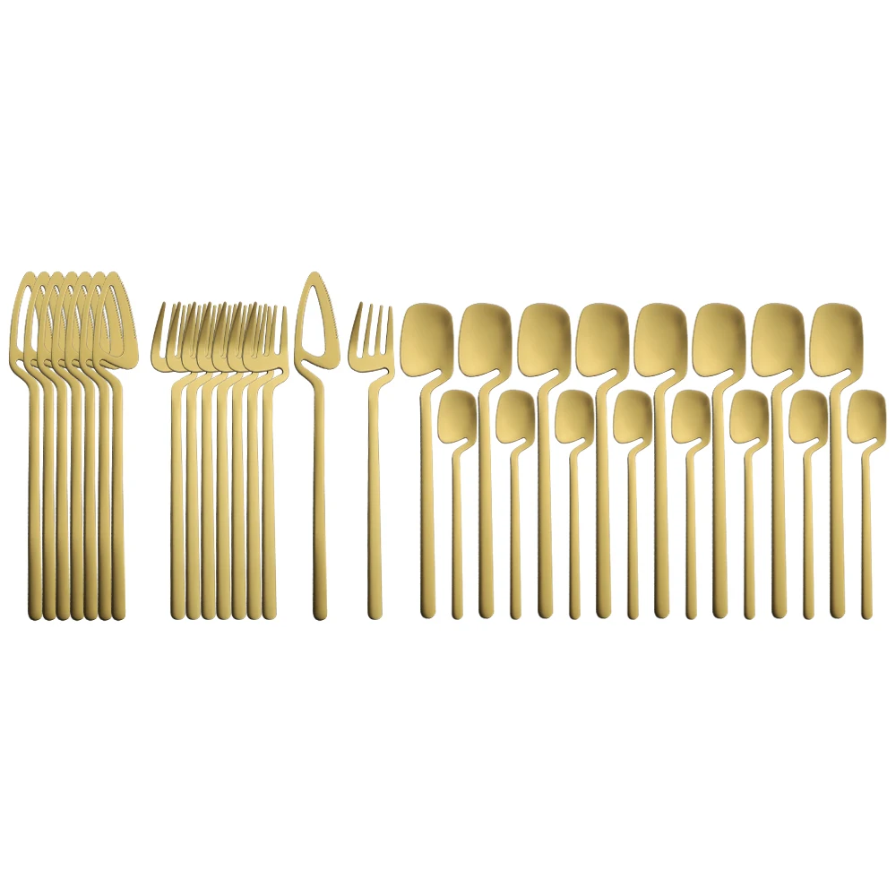 

32Pcs/8Set Matte Gold Cutlery Set Knife Fork Spoon Tableware 304 Stainless Steel Dinnerware Bar Party Flatware Silverware Set