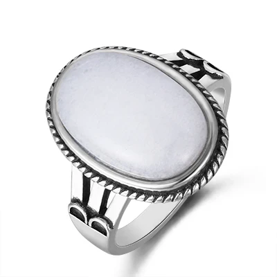White Chalcedony 925 пробы Серебряное Ювелирное кольцо Овальный натуральный лунный камень Lapis белый ювелирный камень, халцедон кольцо подарок для женщин и мужчин - Цвет камня: White Chalcedony