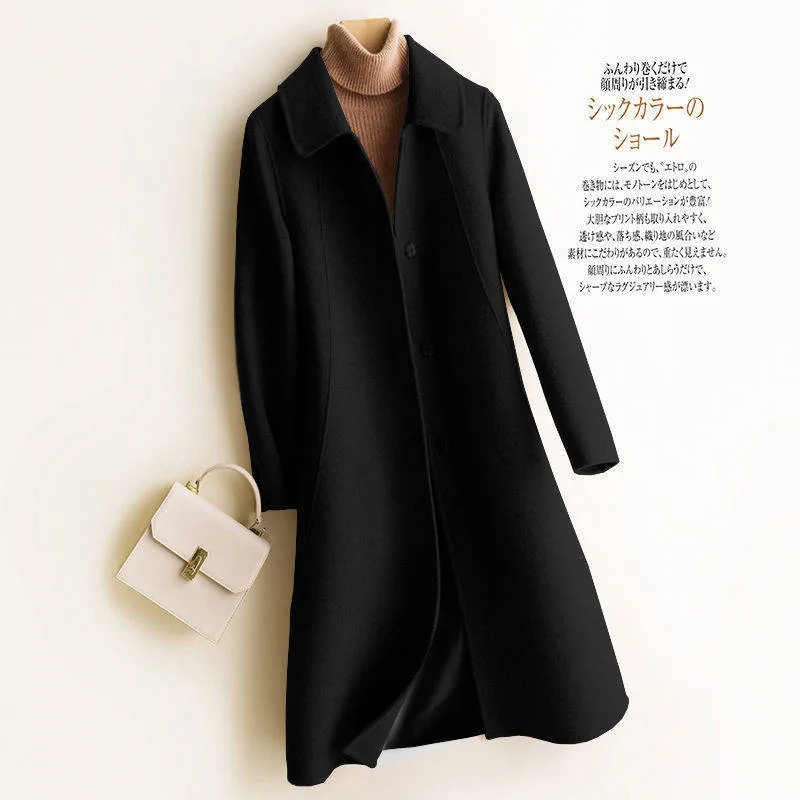 Winter Wool Coat and Jacket Women Plus Size Korean Long Jacket Warm Beige Elegant Wool Coat Cashmere Vintage Coat Cape Femme