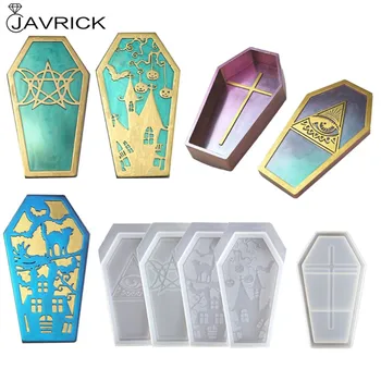 

4 Shape Halloween Coffin Molds Coffin Box Silicone Molds Skull Ghost House Storage Box Resin Casting Mold Kit Art Crafts