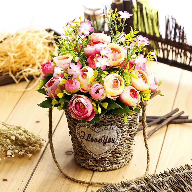 

10 head Autumn fake tea rose Dolly silk flower fall artificial plastic flower for wedding Party decoration home room decor -02