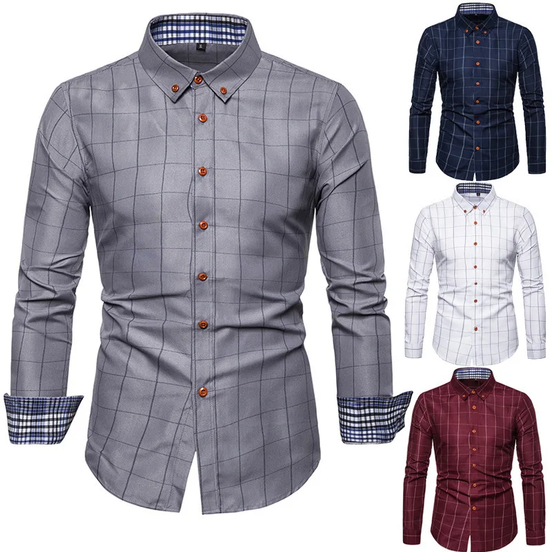 Мужские рубашки Camisa Masculina, Стандартная посадка, Клетчатая Мужская рубашка с длинным рукавом размера плюс M-5XL