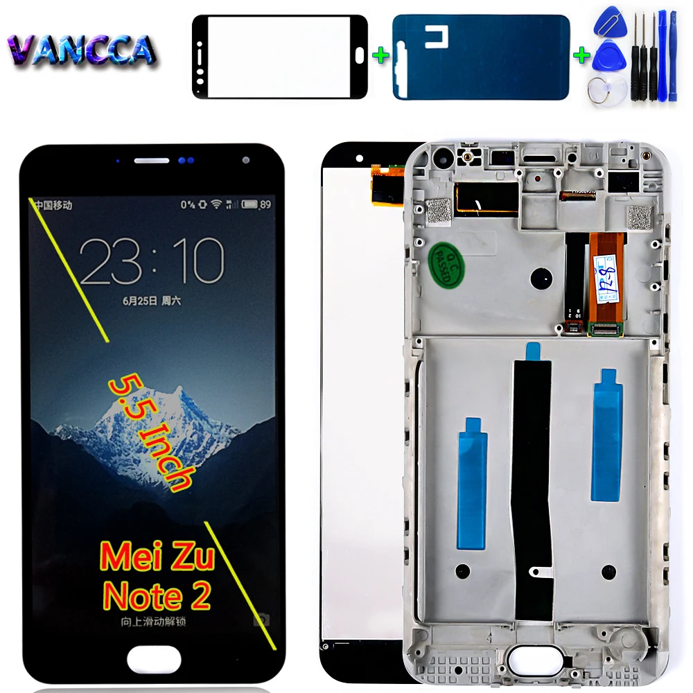 

Vancca 5.5 inch LCD display for Meizu M2 Note 1920*1080 Touch screen digitizer Assembly Frame with Free Tempered Glass Tool