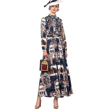 

Chiffon Vintage Luxury Autumn Long Dress England Style Dress Women Party Night Maxi Long Dresses DZ2286