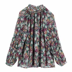 Withered england style vintage floral printing cascading blusas mujer de moda kimono shirt womens tops tshirts plus size - Цвет: floral