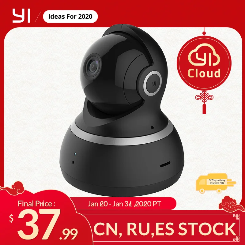  YI Dome Camera 1080P Pan/Tilt/Zoom Wireless IP Security Surveillance System Complete 360 Degree Coverage Night Vision Black 