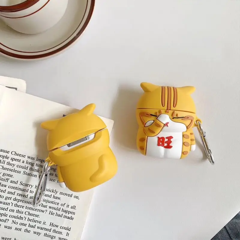 Angry Lucky Cat защитный чехол силиконовый чехол с карабином для Airpods 1/2