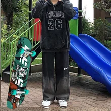 Pantalones vaqueros sueltos de primavera y otoño para hombre y mujer, pantalones de pierna ancha Y2K, pantalones de Hip Hop, pantalones de skateboarding para equipo