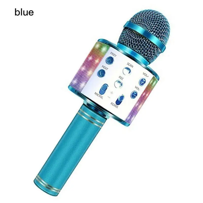 Wireless Karaoke Microphone Handheld Portable Speaker Home KTV Player with Dancing LED Lights Record Function for Kids Gifts 