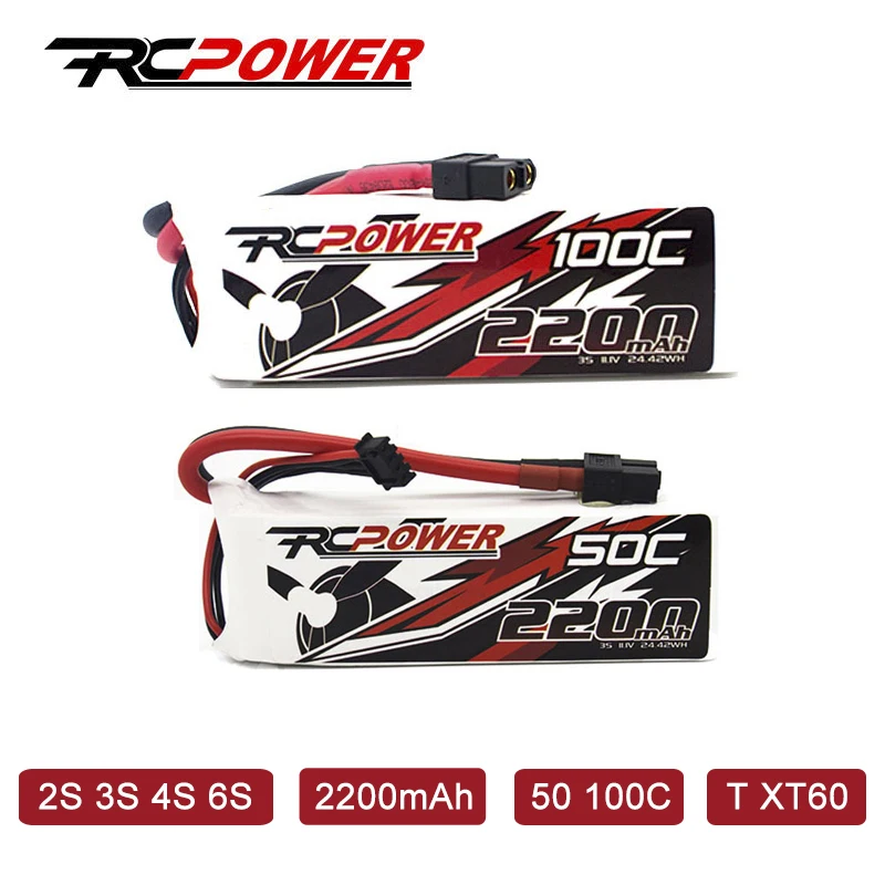 RCPOWER 2 шт. 2200 мАч 2S 3S 4S 6S литий-полимерный аккумулятор с разъемом XT60 Deans T для