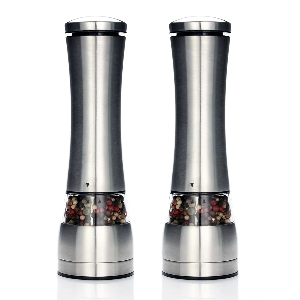 Electric Salt and Pepper Grinder Set Battery Operated Stainless Steel Mill with Light Automatic