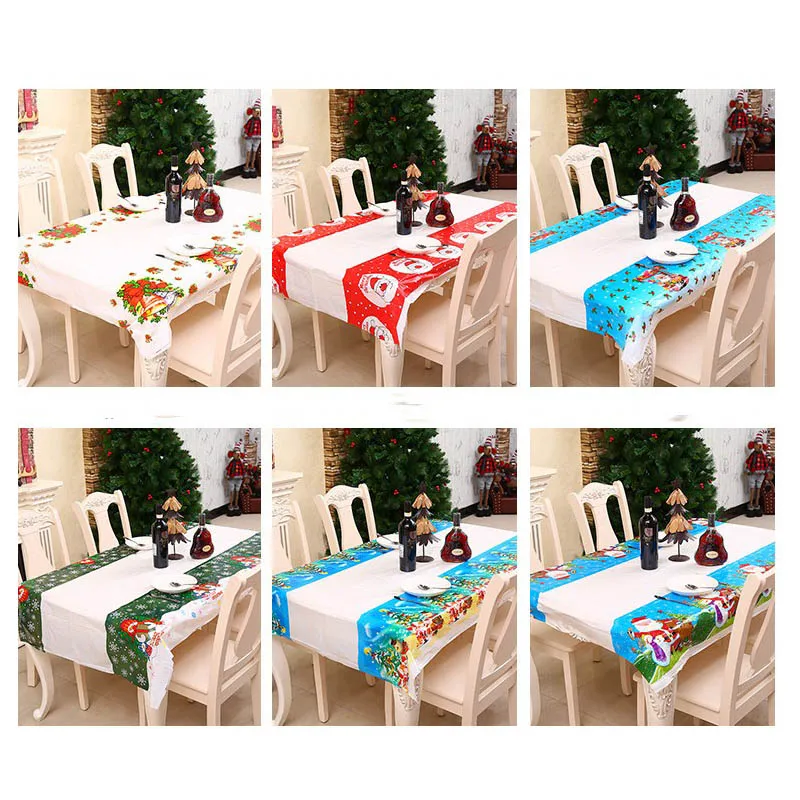 6PCS 180X108cm Настольная дорожка коврик Снеговик Санта Клаус столовая декоративная столовая посуда рождественские украшения для дома Новогодняя Праздничная скатерть дешевая - Цвет: 6PCS 180X108cm