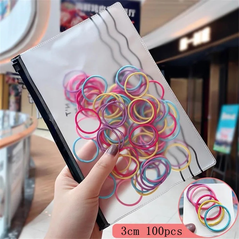 1 size 3cm 100 pcs Простая эластичная резинка для волос, резинка для волос, аксессуары для детей, женщин, девочек, детская бабочка, кольцо для волос, резинка для волос, резинка для волос, головной убор - Цвет: 1 size 3cm 100 pcs