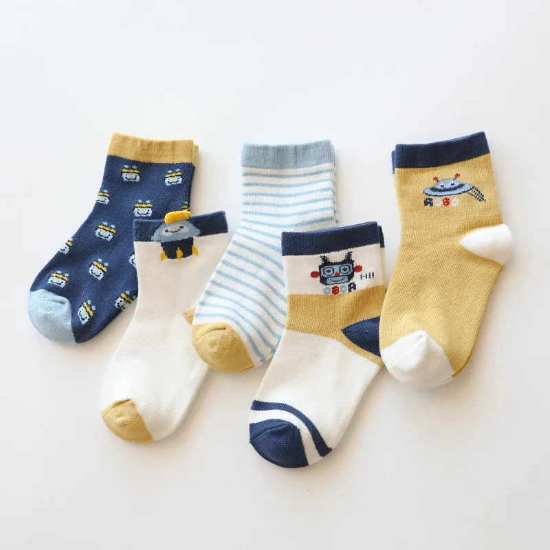 5 пар носков для маленьких мальчиков и девочек носки с рисунками животных, единорогов, Мстителей зимние теплые носки для малышей Bebe детские носки От 1 до 12 лет - Цвет: LCK091733