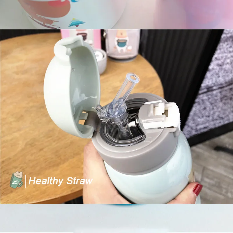 500ml Cartoon Children Thermos Cup Kettle with Shoulder Bag Korea Style Student Insulated Water Bottle Vacuum Hydro Flask