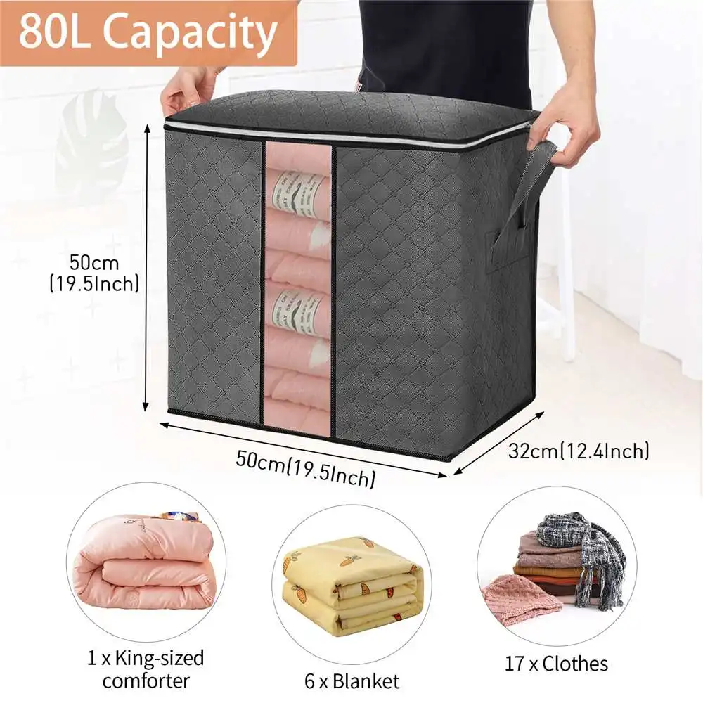 80L Storage Bag Organizer Large Capacity for Clothes Comforters Blankets Bedding 