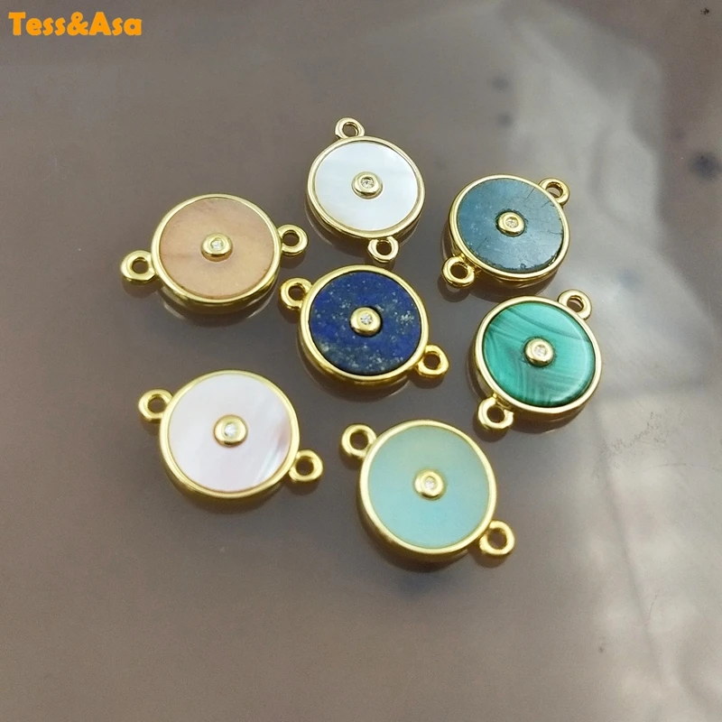 

3pcs cute Shell Natural Colored Stone Sun Moon Stone Necklace Bracelet Pendant Accessories Round Pendant Connector Jewelry Woman