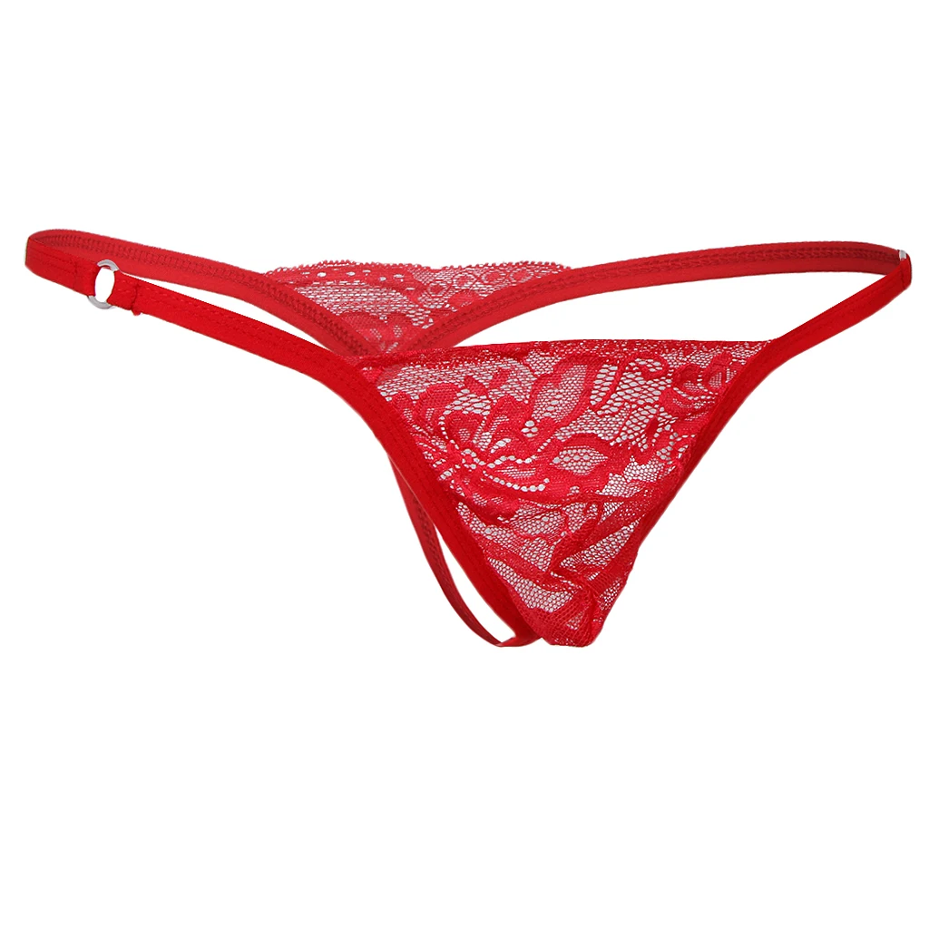 Men's Hot Red Lace Flower T-Back Underwear Low-rise Man Bikini G-String Thong Briefs Gay Apparel
