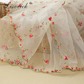 

high quality 1yard Organza embroidered colors flower lace fabric,mesh embroidery fabric,skirt dress material,home decoration
