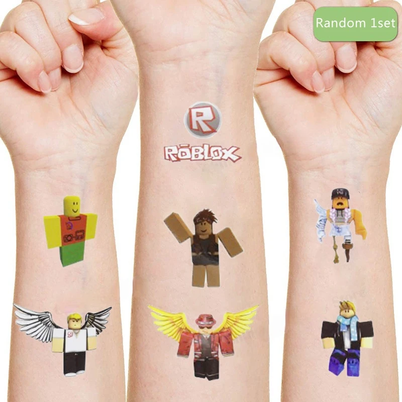 Roblox-pegatinas de tatuaje temporal originales al azar, figuras de acción de dibujos animados sorpresa para niños, niñas y niños, juguetes para regalo de cumpleaños, 1 Uds.