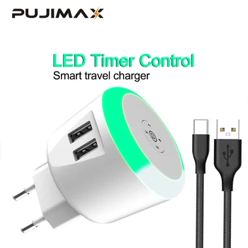 

PUJIMAX LED Timer Control Smart travel charger with 1M USB cable dual usb inductive Charging For iPhone Samsung Xiaomi Huawei