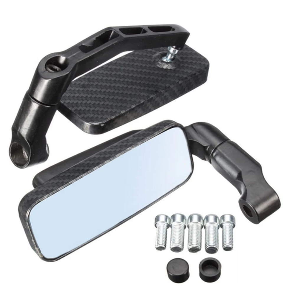 Universal 8mm 10mm Motorcycle Handle Bar End Rear Side View Mirrors Aluminum Rectangle Blind Spot Blue Rearview Side Mirror
