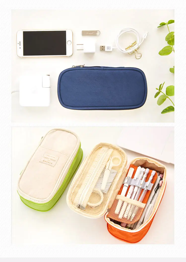 

Kawaii Pencil Case Macaron Color Canvas Stretch Double Layer Large Capacity Pencil Box Cute Pencilcase Kids School Stationery