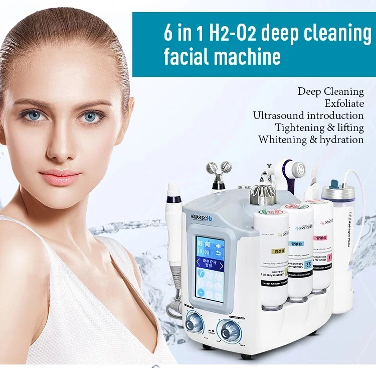 

6 in 1 h2 o2 Aqual peel microdemerbrasion machine oxygen jet deep clean facial skincare cleaner skin rejuvenation spa equipment