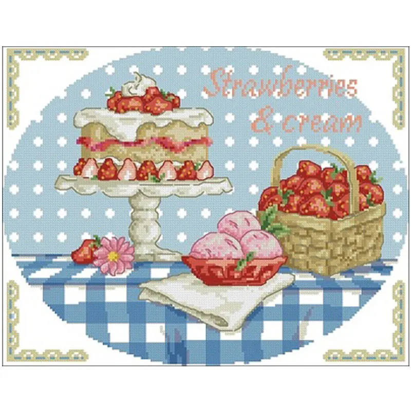 Strawberry ice cream cake patterns Counted Cross Stitch 11CT 14CT 18CT DIY Chinese Kits Embroidery Needlework Sets | Дом и сад