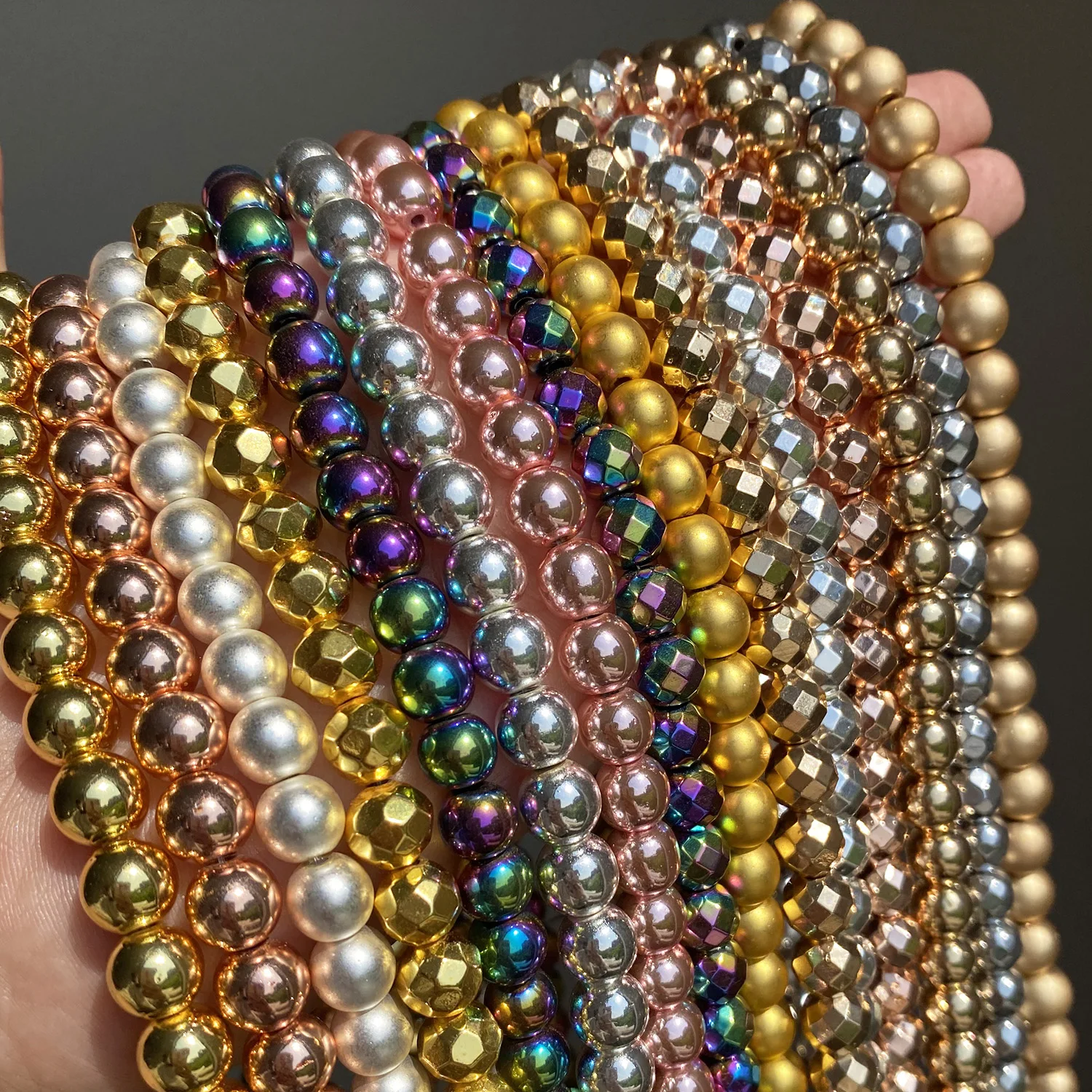 30 stile Natürliche Hämatit Stein Perlen Rose Gold Silber Farbe Runde Spacer Perlen Für Schmuck DIY Machen Armband Zubehör – Detail 7