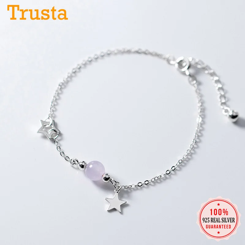 Trusta, натуральная 925 пробы, серебряный, модный, звезда, синтетический кристалл, браслет-цепочка для женщин, девушек, леди, подарок на день рождения, DS2377
