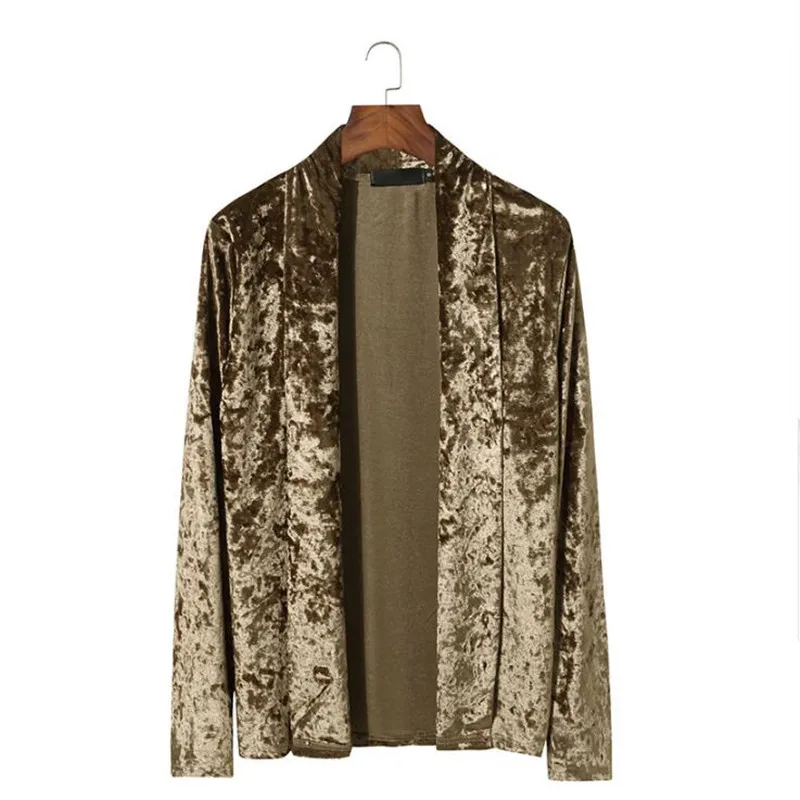 Gold Velvet Cardigan Shawl Collar Mens Jackets 2020 Autumn Coats Casual Slim Solid Party Dance Club Hommes Veste Gold Velvet Cardigan Shawl Collar Mens Jackets 2020 Autumn Coats Casual Slim Solid Party Dance Club Hommes Veste