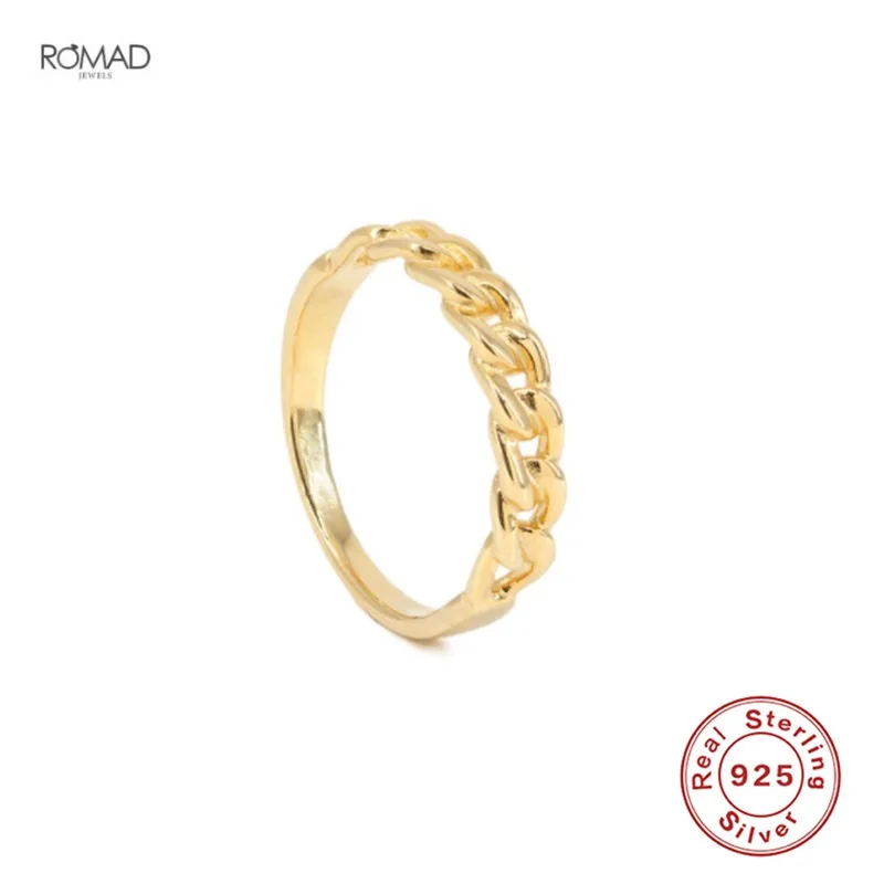 

ROMAD Bohemian 925 Sterling Silver Hollow Rings For Women Girl Minimalism Punk Chain Link Ring Party Gift Fine Jewelry anillos