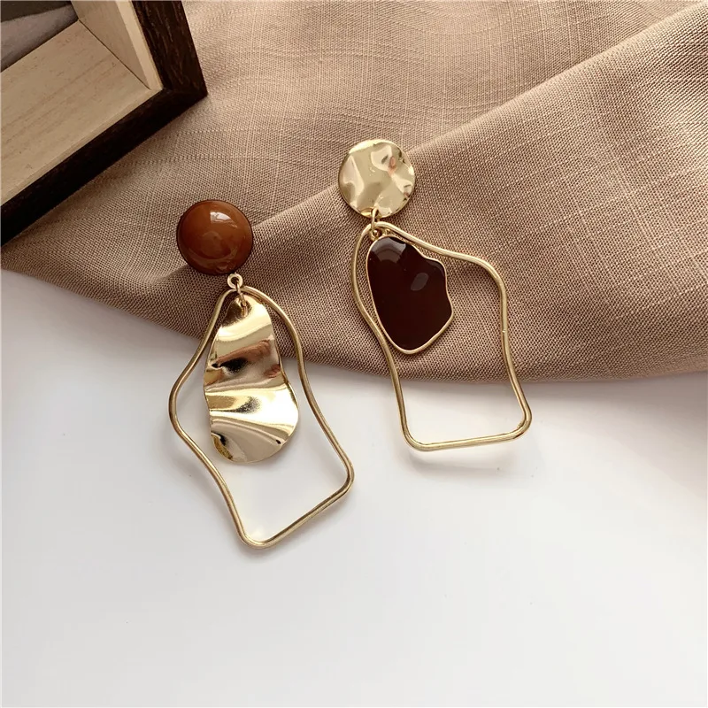 2020 Asymmetrical Earrings For Women Acrylic Gold Round Square Geometric Korean Style Fashion Pendientes | Украшения и аксессуары