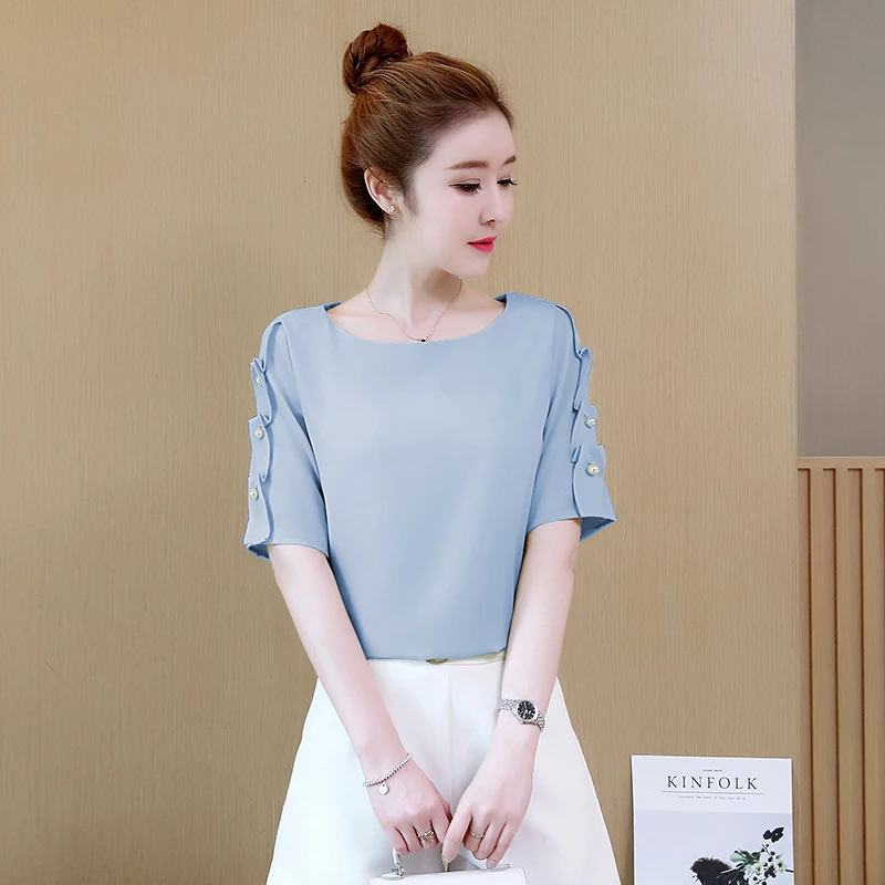 Женская кружевная рубашка Топы с коротким рукавом 2018 Летняя женская белая