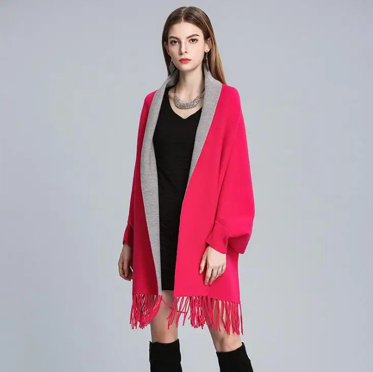 rose red gray Женский шарф, накидка, зимнее пончо с цветочной вышивкой, шарф, большие размеры, толстые теплые шарфы с кисточками, длинная шаль bufanda mujer - Цвет: rose red gray