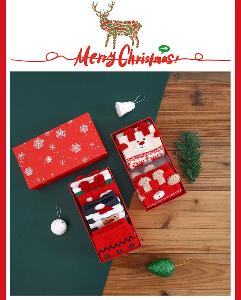 Urgot Для женщин носки Повседневное зиму милые рождественские носки из хлопка, с изображением "Олень" Утепленная одежда леди носки, подарок на Рождество коробка Meias