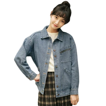 

Autumn Women Denim Jacket Female Vintage Single Breasted Long Sleeve Jeans Jacket Women Loose Sweet Blue Jacket Abrigo Mujer