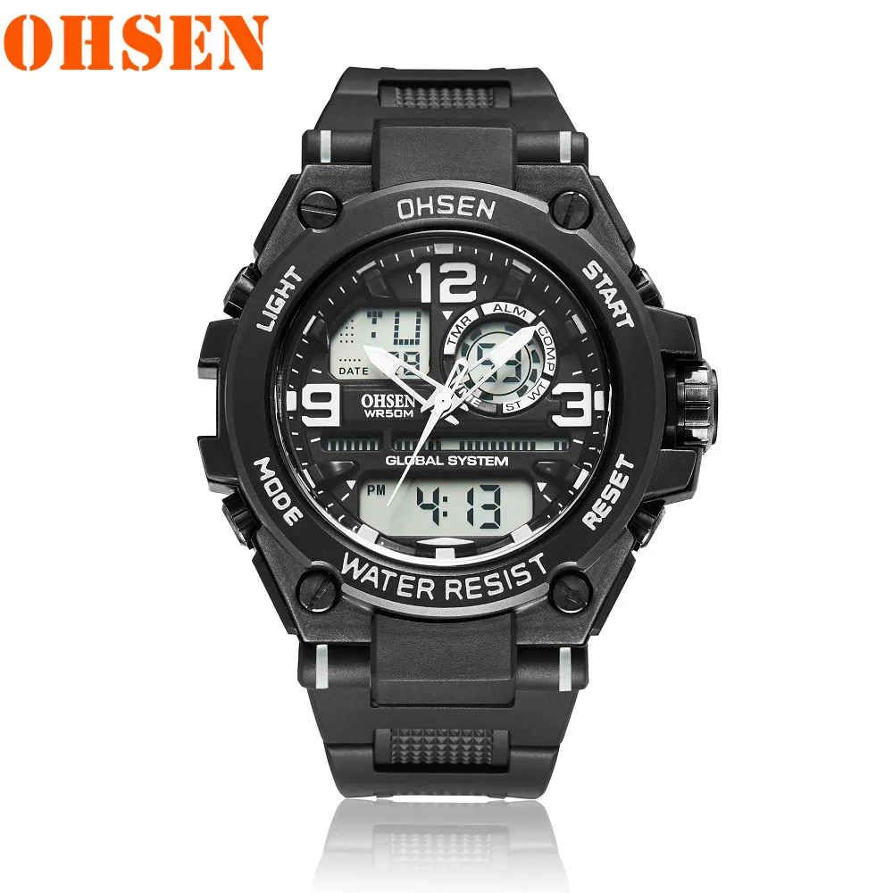 Black White OHSEN, люксовый бренд, часы для мужчин, спортивные часы, водонепроницаемый, светодиодный, цифровой, кварцевые, для мужчин, военные, наручные часы, часы для мужчин, Relogio Masculino - Цвет: Black White