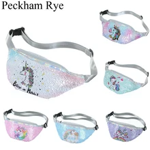 Мультяшная сумка на пояс для девочек, блестящая женская сумка на пояс с блестками, повседневная сумка с принтом единорога, сумка на грудь, сумки на плечо